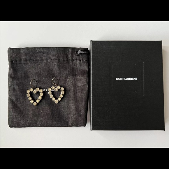 NIB Saint Laurent Strass Heart Crystal Drop Earrings - Picture 3 of 8